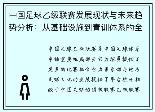 中国足球乙级联赛发展现状与未来趋势分析：从基础设施到青训体系的全方位探讨